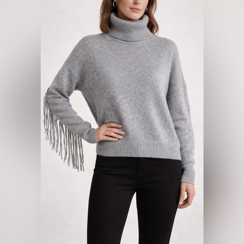 360CASHMERE Hudson Fringed Wool & Cashmere Turtleneck sz Large